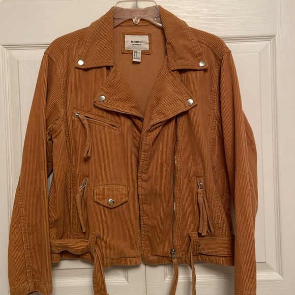 Forever 21 Los Angeles Fall Corduroy Bomber Zip Jacket Small Camel Color - Picture 13 of 13